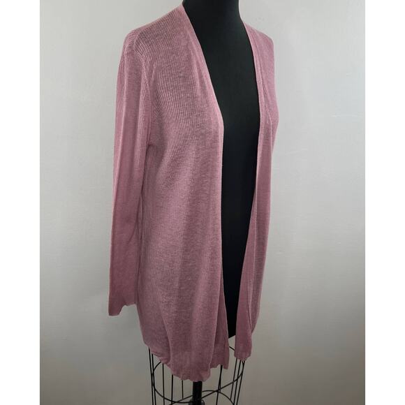 Eileen Fisher Dusty Pink Ribbed Knit Organic Linen Lyocell Open Front Cardigan S - Picture 2 of 7